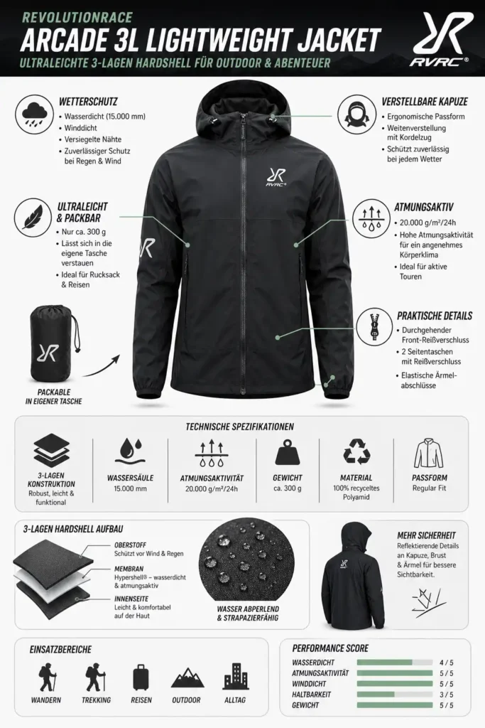 Revolution Race Arcade 3L Lightweight Jacke Infografik Revolution Race Arcade 3L Lightweight Jacke Infografik